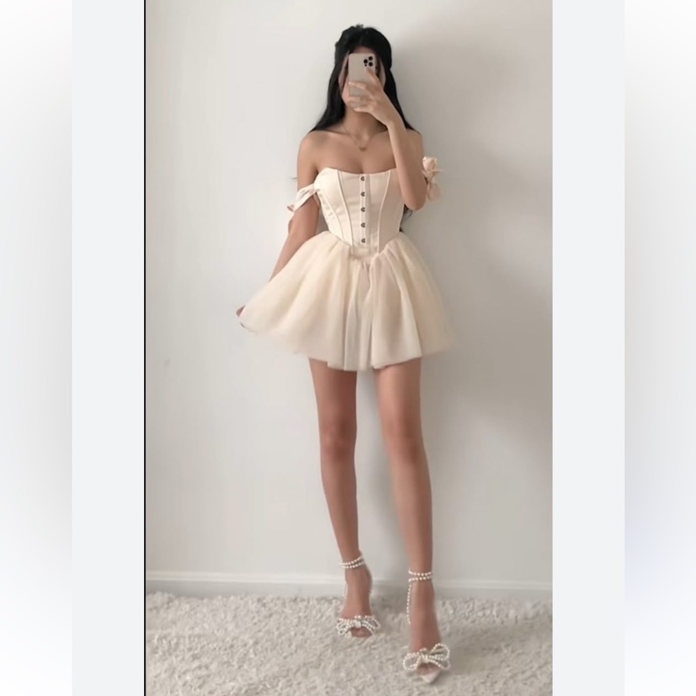 Oh Polly Strapless Cream Tulle Corset Mini Dress